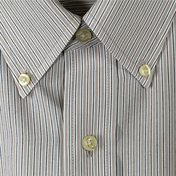 Chaps Mens Shirt Large 16-16.5 Tan Stripe Long Sleeve Button Down Wrinkle Free - Picture 4 of 7